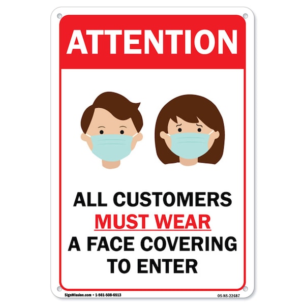 PSA, All Customers Must Wear a Face Covering to Enter, 18in X 12in Rigid Plastic, OS-NS-P-1218-22687